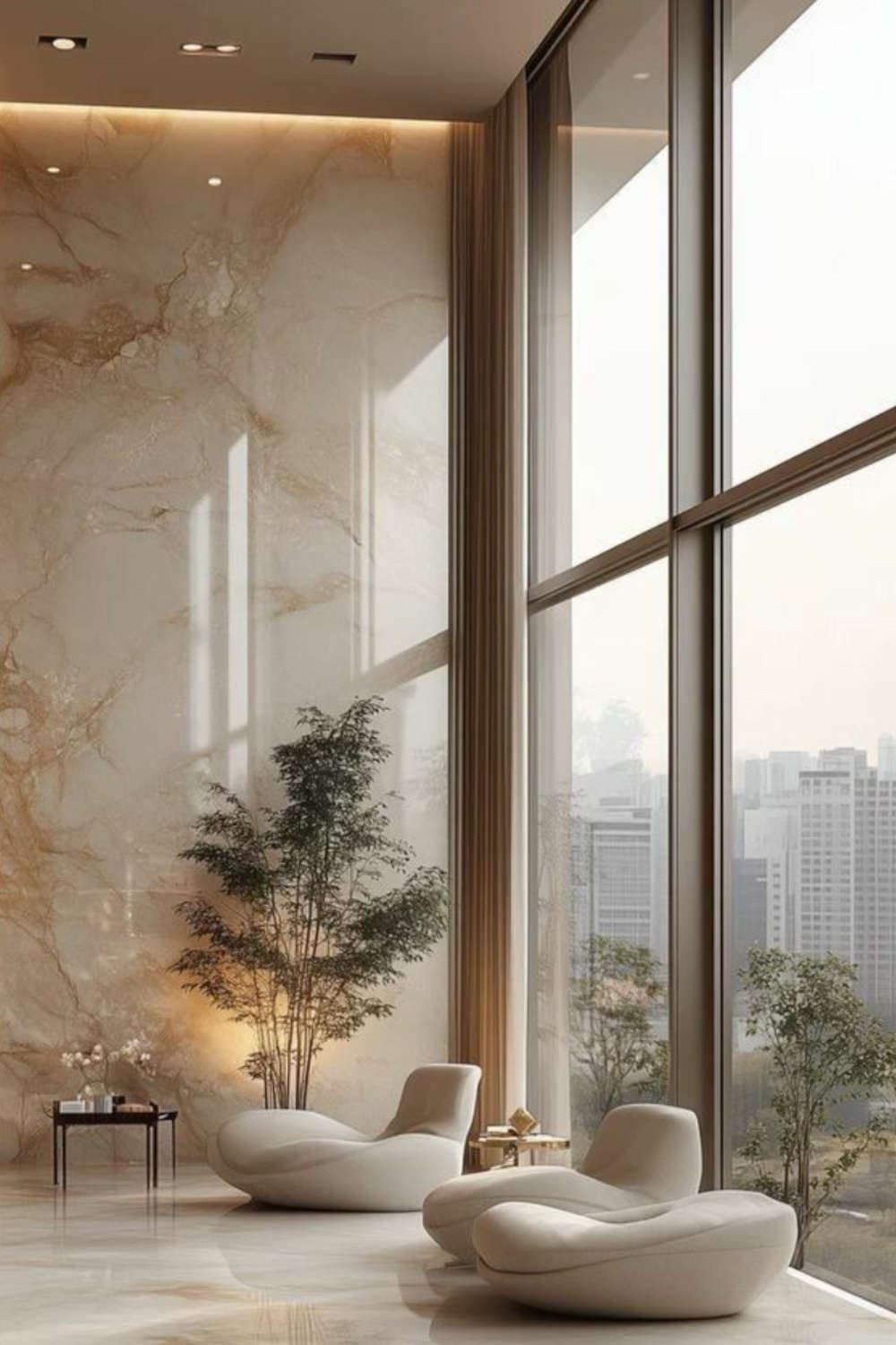 Модерен офис с венецианска мазилка и високи прозорци